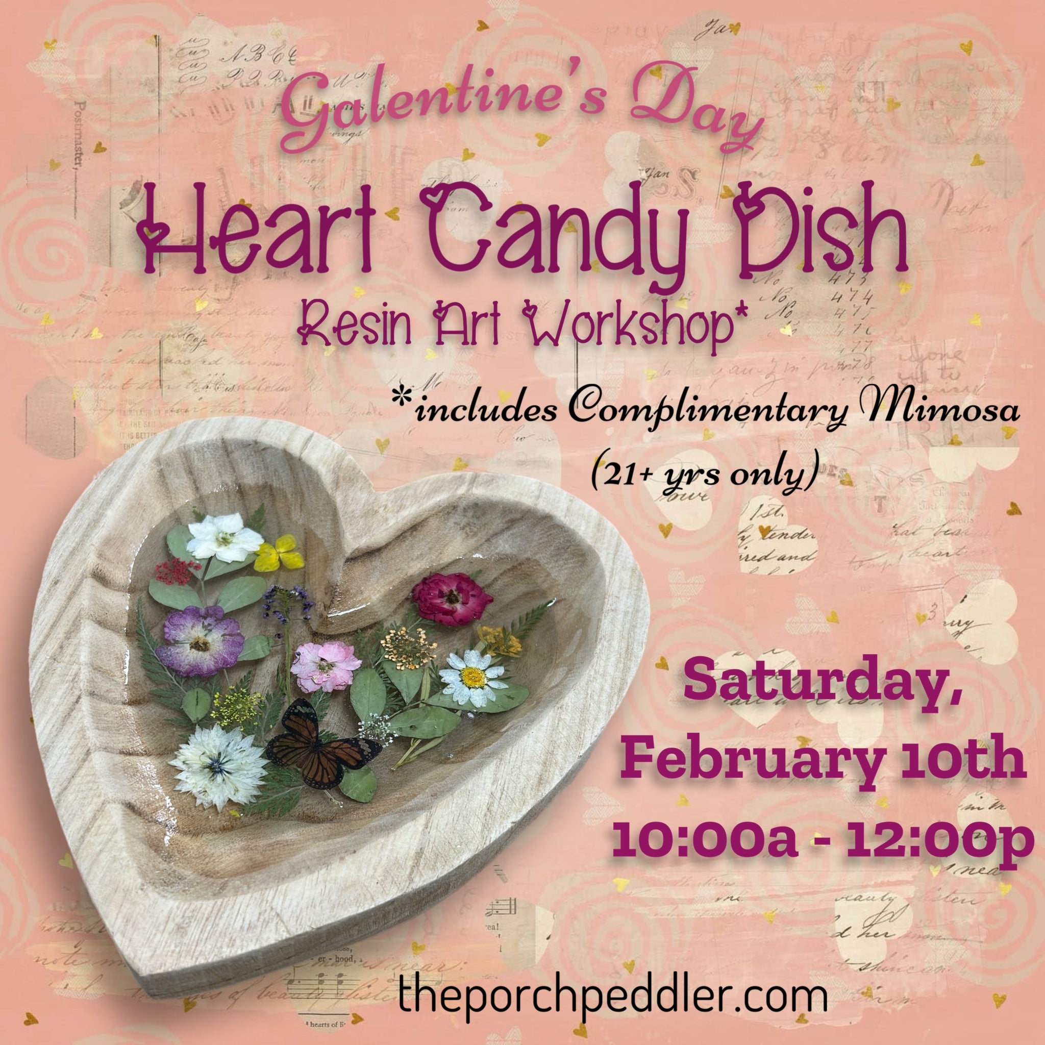 February 10th - Galentine’s Resin Heart Dish Workshop (10a-12p)