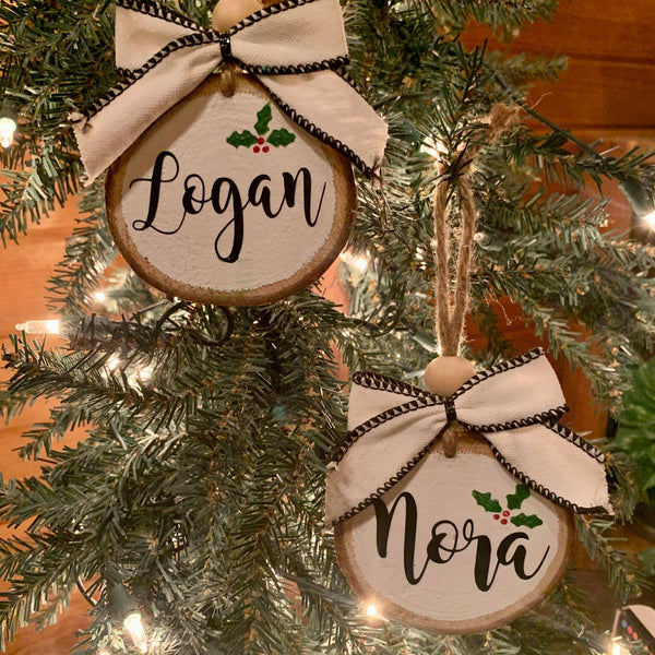 Wooden Slice Family Ornaments